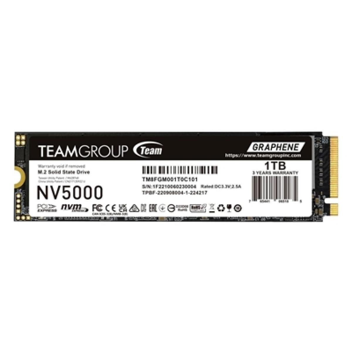 Team NV5000 (TM8FGM001T0C101) 1TB M.2 Interface, PCIe Gen4x4 with NVMe, 2280, Read 5000MB/s, Write 3000MB/s, 3 Year Warranty