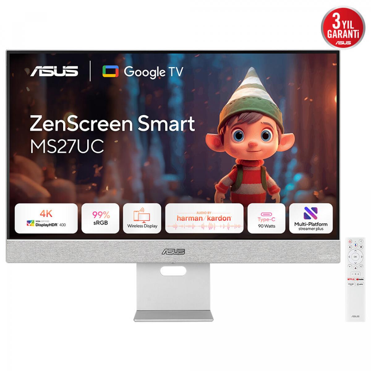 ASUS ZenScreen Smart Monitor MS27UC computer monitor 68.6 cm (27") 3840 x 2160 pixels 4K Ultra HD LCD Grey