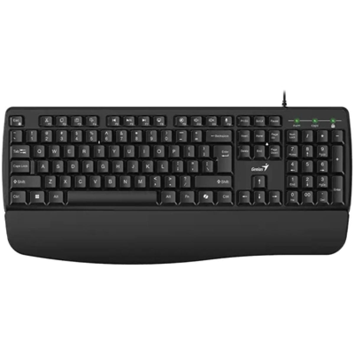 Genius KB-123 Wired AI Copilot Business Keyboard with Palm Rest, USB Plug and Play, Multimedia Function Keys, Full Size UK Layout Design for Home or Office, Black