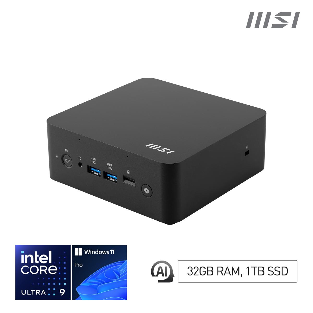 MSI Cubi NUC AI+ 2MG Intel Core Ultra 9 288V, Desktop PC, NUC, SFF, Mini Computer, HTPC, (32GB RAM, 1TB Storage, Windows 11 PRO NextGen Premium), Intel Arc Graphics/Embedded DDR5/Dual ThunderBolt 4/HDMI/Dual LAN/WiFi 6E/BT 5.3/VESA