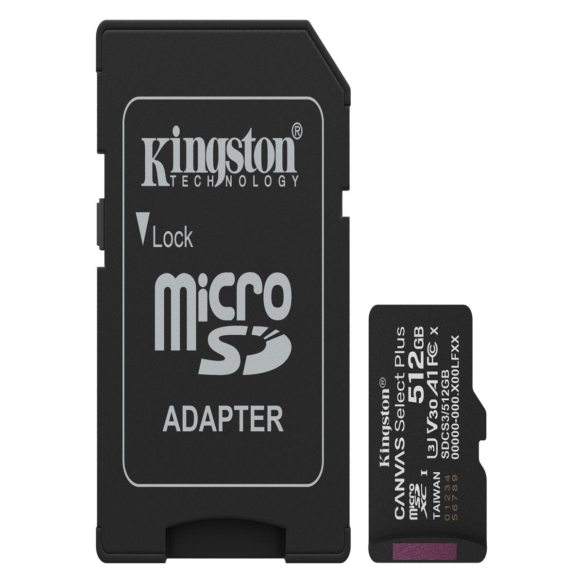 Kingston Technology 512GB microSDXC Canvas Select Plus Gen3 150MB/s A1 Card + Adapter