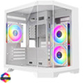 CiT DS240 White ATX Gaming Case With Dual Chamber Panoramic Tempered Glass With 3 x CiT Pro Storm 120mm Fans and 6 Port PWM Hub