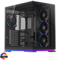 Powercool Plasma Black ATX Dual Chamber Gaming Case With LED Strip 2 x Tempered Glass Panels and 4 x PWM ARGB FDB Fans Included