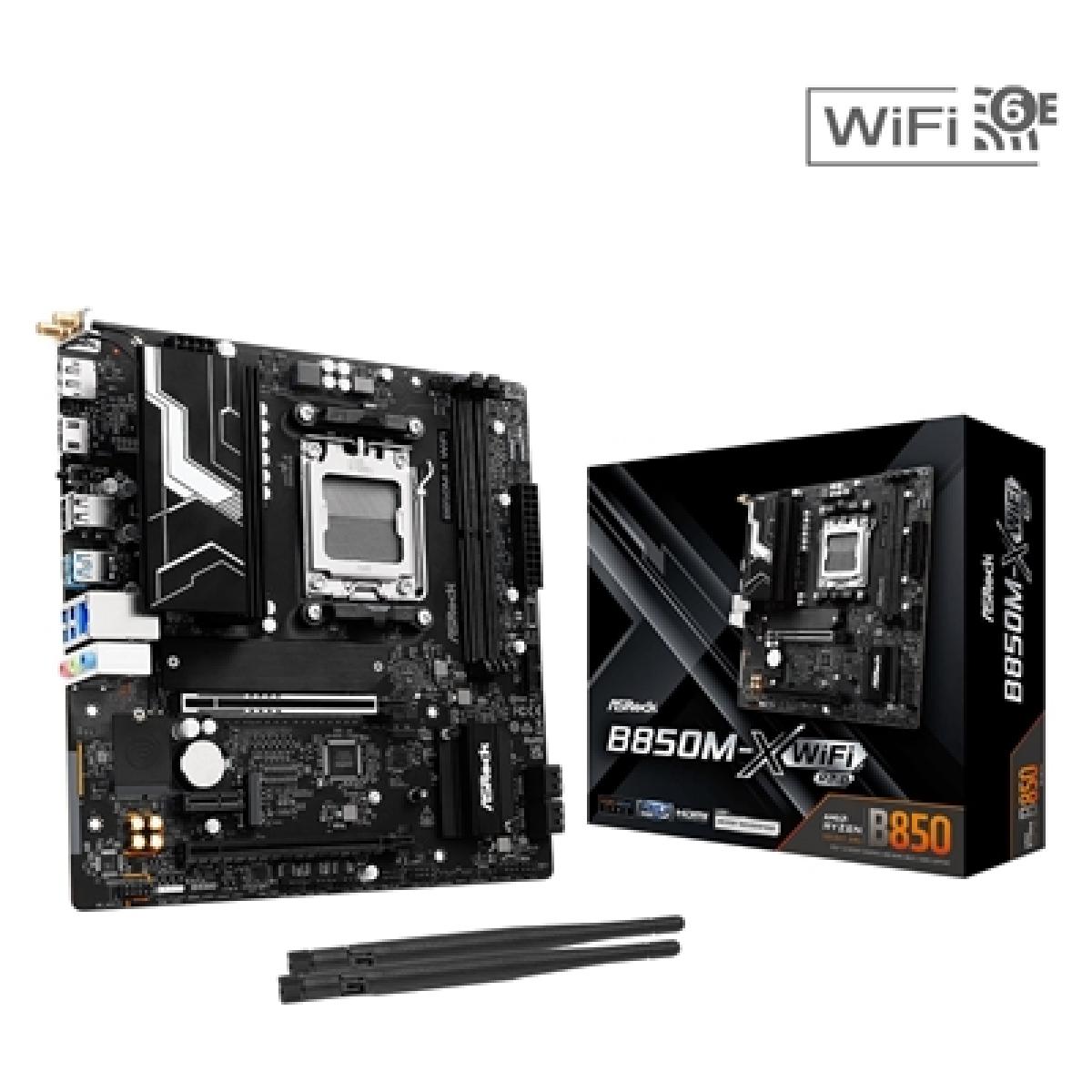 ASRock B850M-X WiFi R2.0 AMD AM5 Socket Motherboard, Micro-ATX, 2x DDR5 Slots, 2x M.2 Sockets, 2.5GbE LAN, Wi-Fi 6E, 1x DisplayPort / 1x HDMI Port