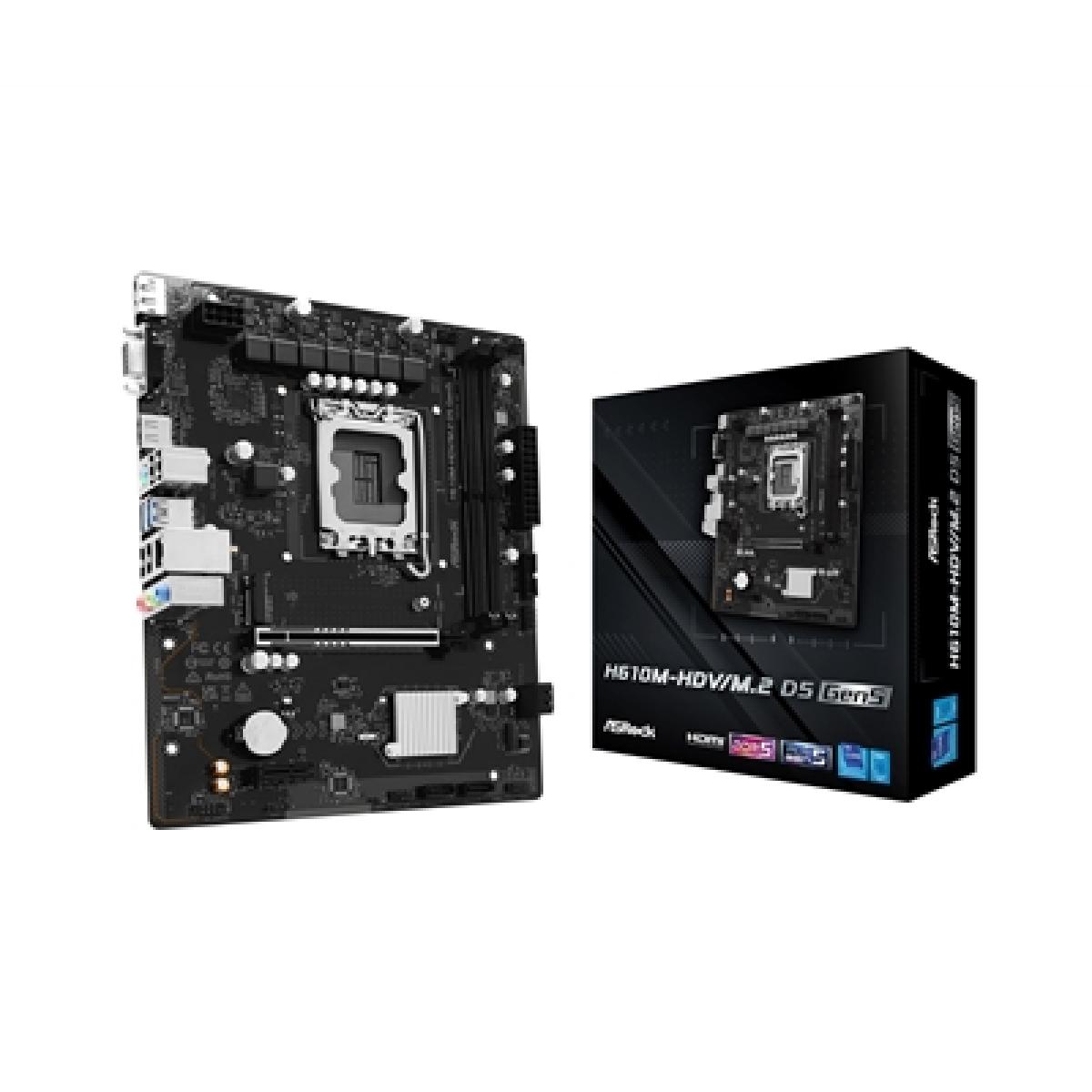ASRock H610M-HDV/M.2 D5 Gen5 Intel 1700 Socket Motherboard, Micro-ATX, 2x DDR5 Slots, 1x M.2 Socket, GbE LAN, 1x D-Sub / 1x DisplayPort / 1x HDMI Port