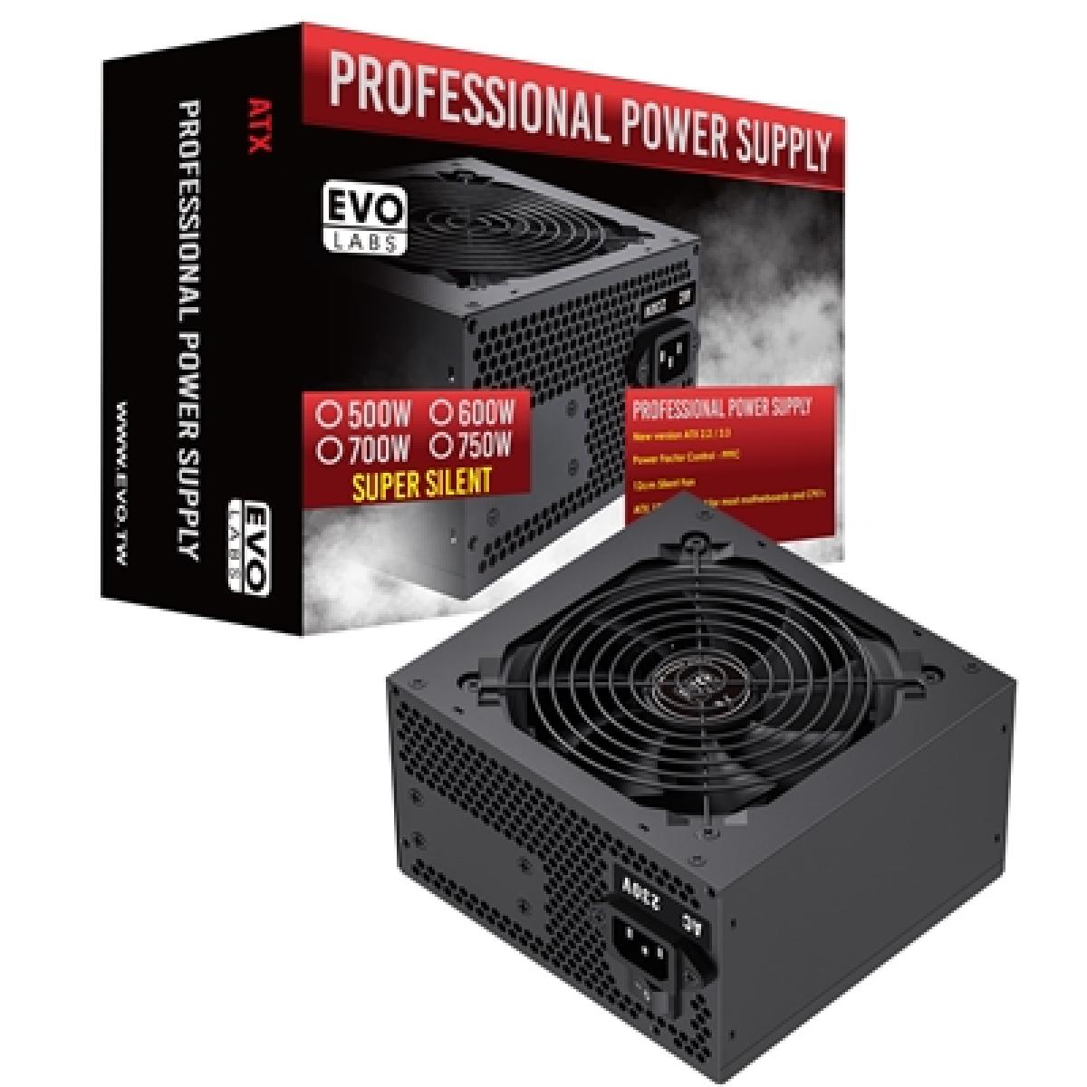 EVO LABS BR600-12BL 600W PSU,120mm Black Silent Fan with Improved Ventilation, Non Modular, High-Efficiency, PFC Certified, CE Compliant, Retail Packaged