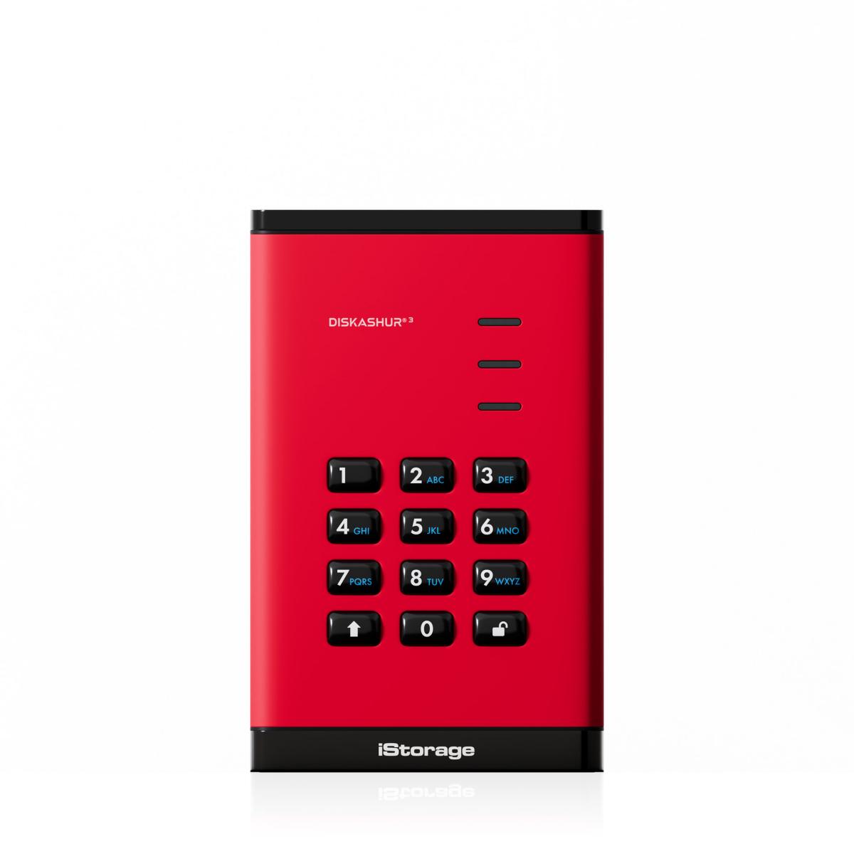 iStorage diskAshur³ HDD 1TB Red | Secure Portable Hard Drive | FIPS 140-3 Level 3 Complaint |Common Criteria EAL 5+ | PIN protected | AES-XTS 256-bit hardware encryption | GDPR, TAA Compliant | Dust/Water Resistant |