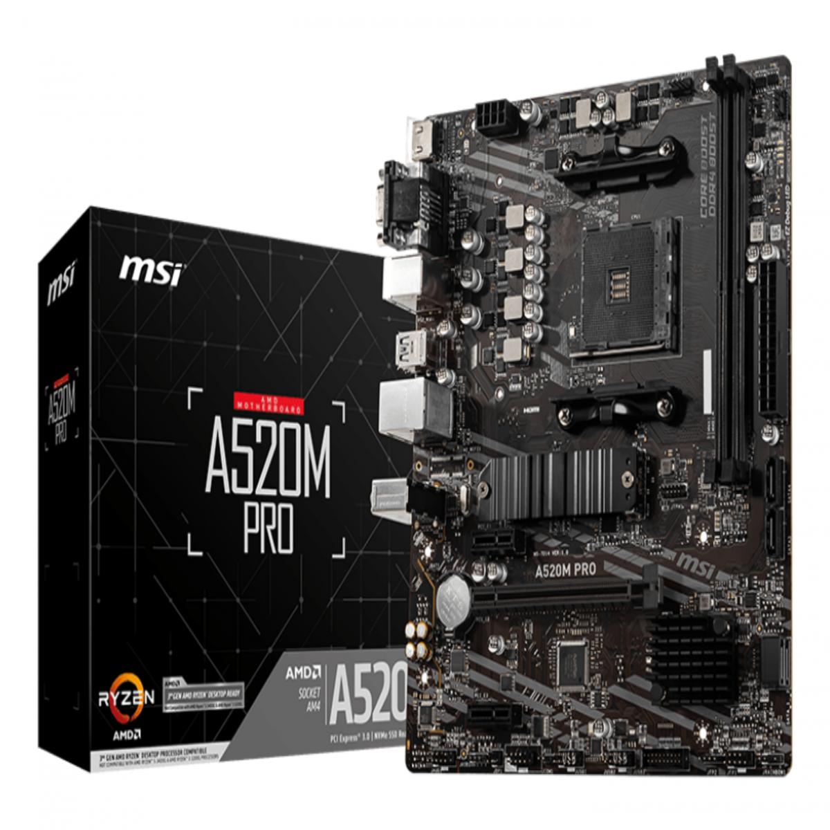 MSI A520M PRO motherboard AMD A520 Socket AM4 micro ATX