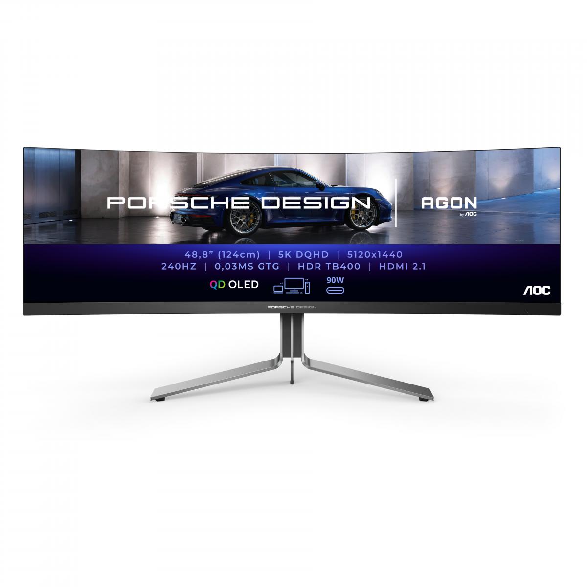 AOC Porsche PD49 computer monitor 124.5 cm (49") 5120 x 1440 pixels DQHD QD-OLED Black, Silver
