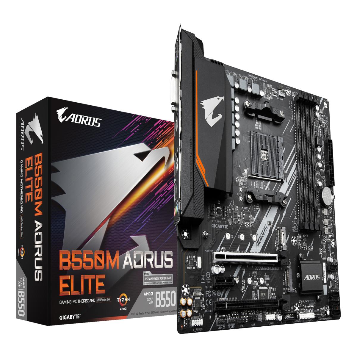 GIGABYTE B550M AORUS ELITE Motherboard - AMD Ryzen 5000 CPUs, 5+3 Phases VRM, up to 4733MHz DDR4, 1xPCIe 4.0 + 1xPCIe 3.0 M.2, 1GbE LAN, USB 3.2 Gen 1