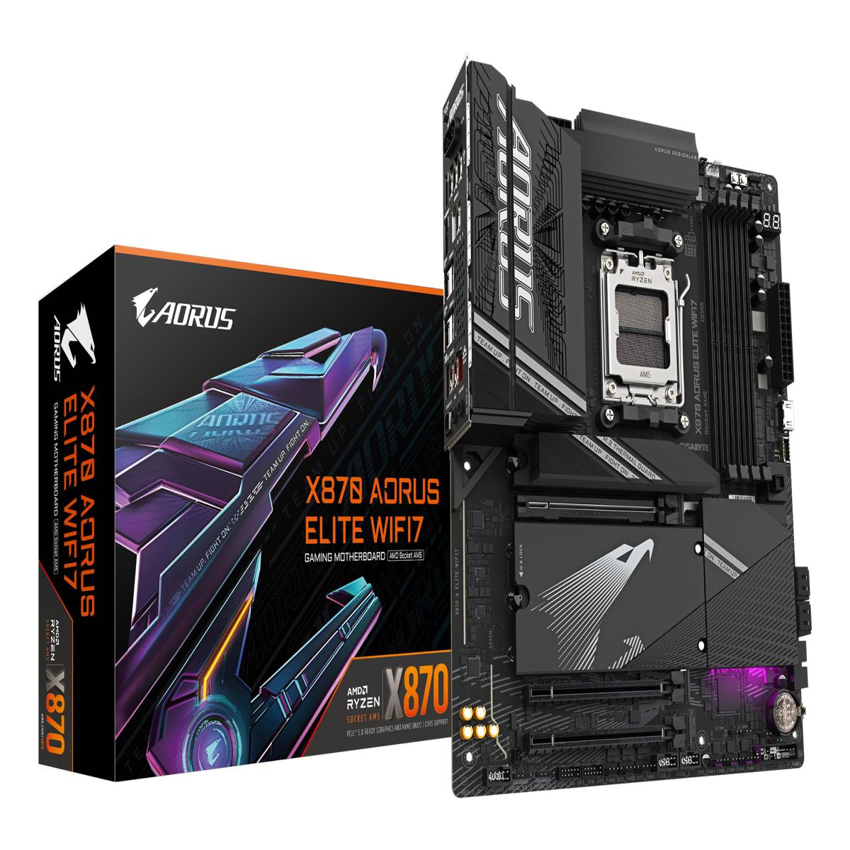GIGABYTE X870 AORUS ELITE WIFI7 Motherboard - Supports AMD Ryzen 9000 CPUs, 16+2+2 phases VRM, up to 8000MHz DDR5 (OC), 3xPCIe 5.0 + 1xPCIe 4.0, Wi-Fi 7, 2.5GbE LAN, USB 4