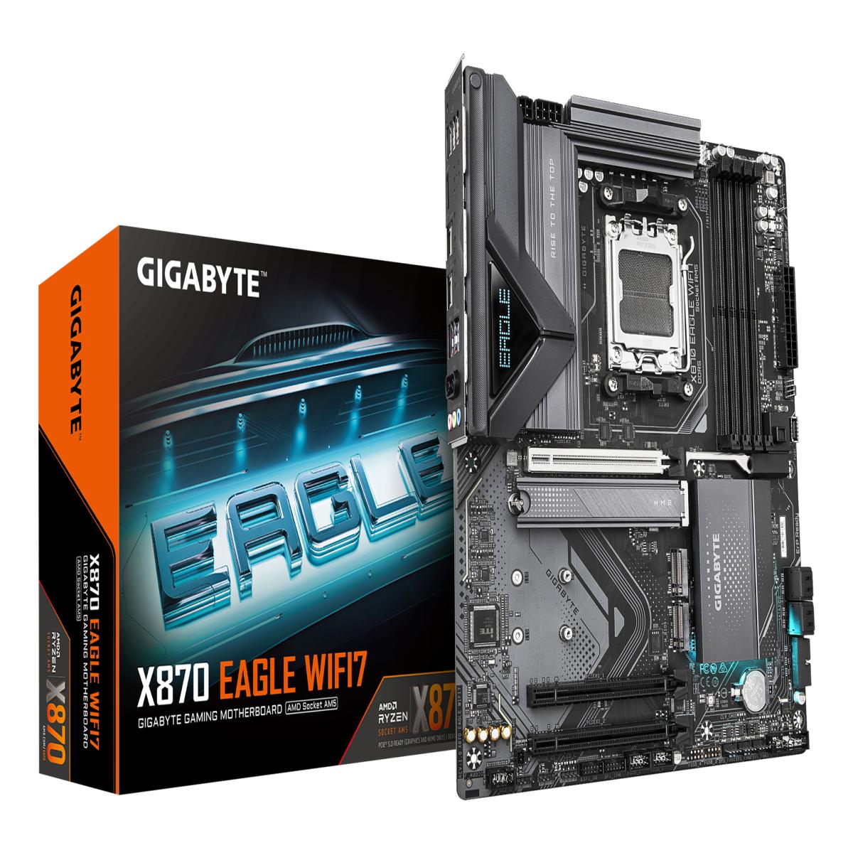 GIGABYTE X870 EAGLE WIFI7 Motherboard - Supports AMD Ryzen 9000 CPUs, 14+2+2 phases VRM, up to 8000MHz DDR5 (OC), 1xPCIe 5.0 + 2xPCIe 4.0, Wi-Fi 7, 2.5GbE LAN, USB 4