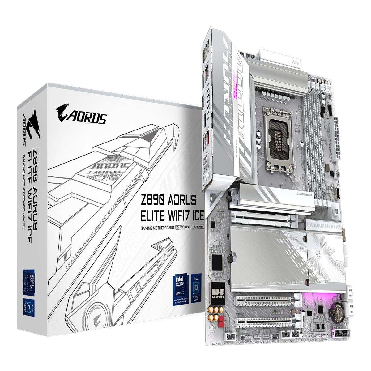 GIGABYTE Z890 AORUS ELITE WIFI7 ICE Motherboard - Supports Intel Core Ultra (Series 2) CPUs, 16+1+2 phases VRM, up to 8800MHz DDR5 (OC), 1xPCIe 5.0 + 3xPCIe 4.0, Wi-Fi 7, 2.5GbE LAN, Thunderbolt 4