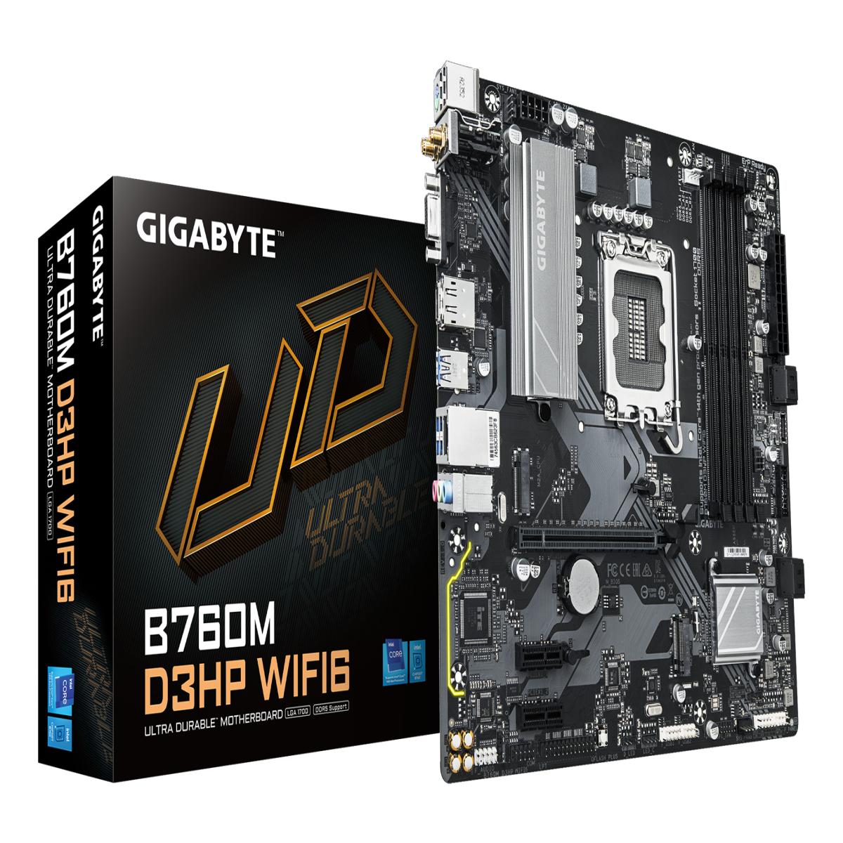 GIGABYTE B760M D3HP WIFI6 Motherboard - Supports Intel Core 14th Gen CPUs, 4+1+1 Phases Digital VRM, up to 5600MHz DDR5, 2xPCIe 4.0 M.2, Wi-Fi 6, GbE LAN, USB 3.2 Gen1