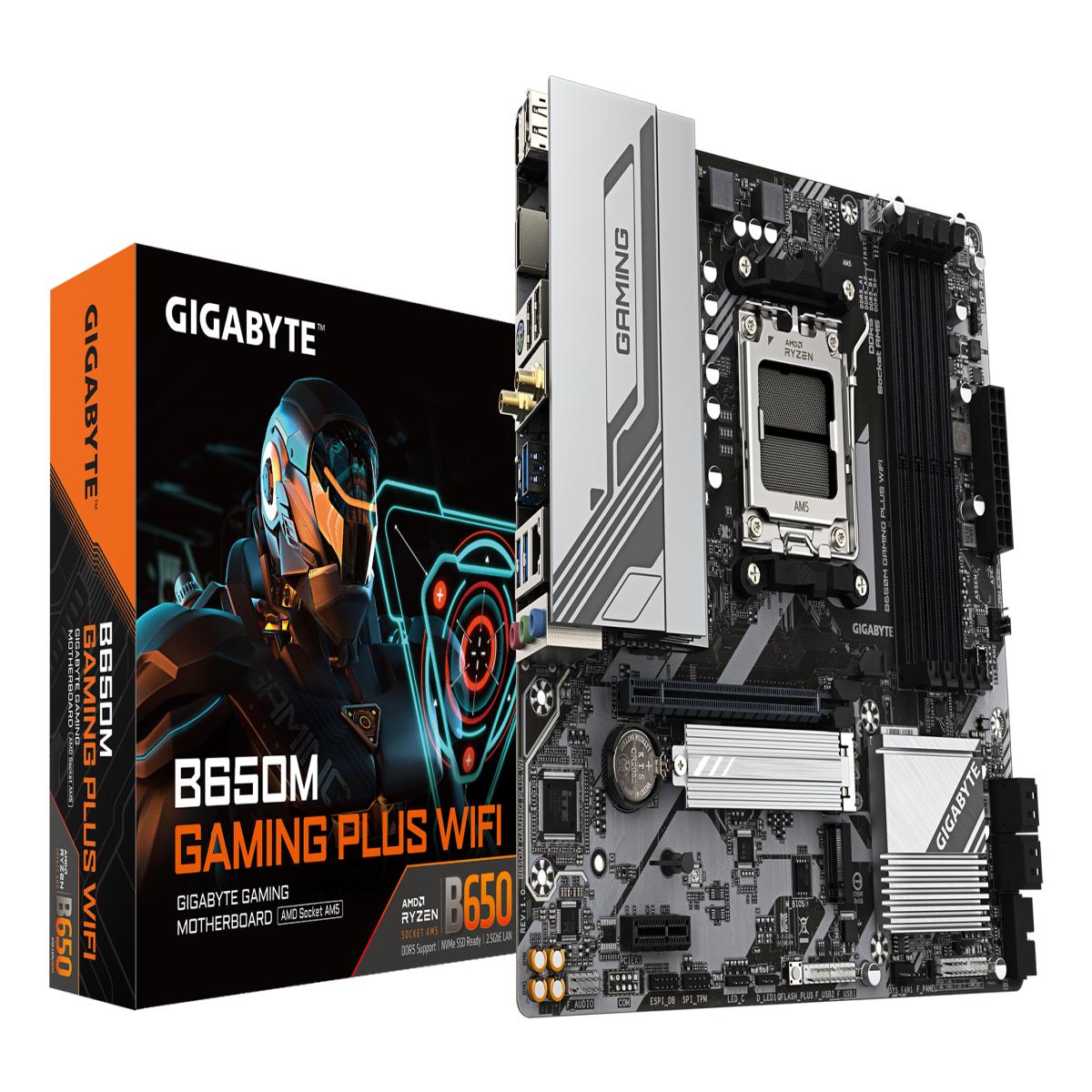 GIGABYTE B650M GAMING PLUS WIFI Motherboard - AMD Ryzen 9000 CPUs, 5+2+2 Phases VRM, up to 8000MHz DDR5, 2xPCIe 4.0 M.2, 2.5GbE LAN, WIFI 6E, USB 3.2 Gen 1