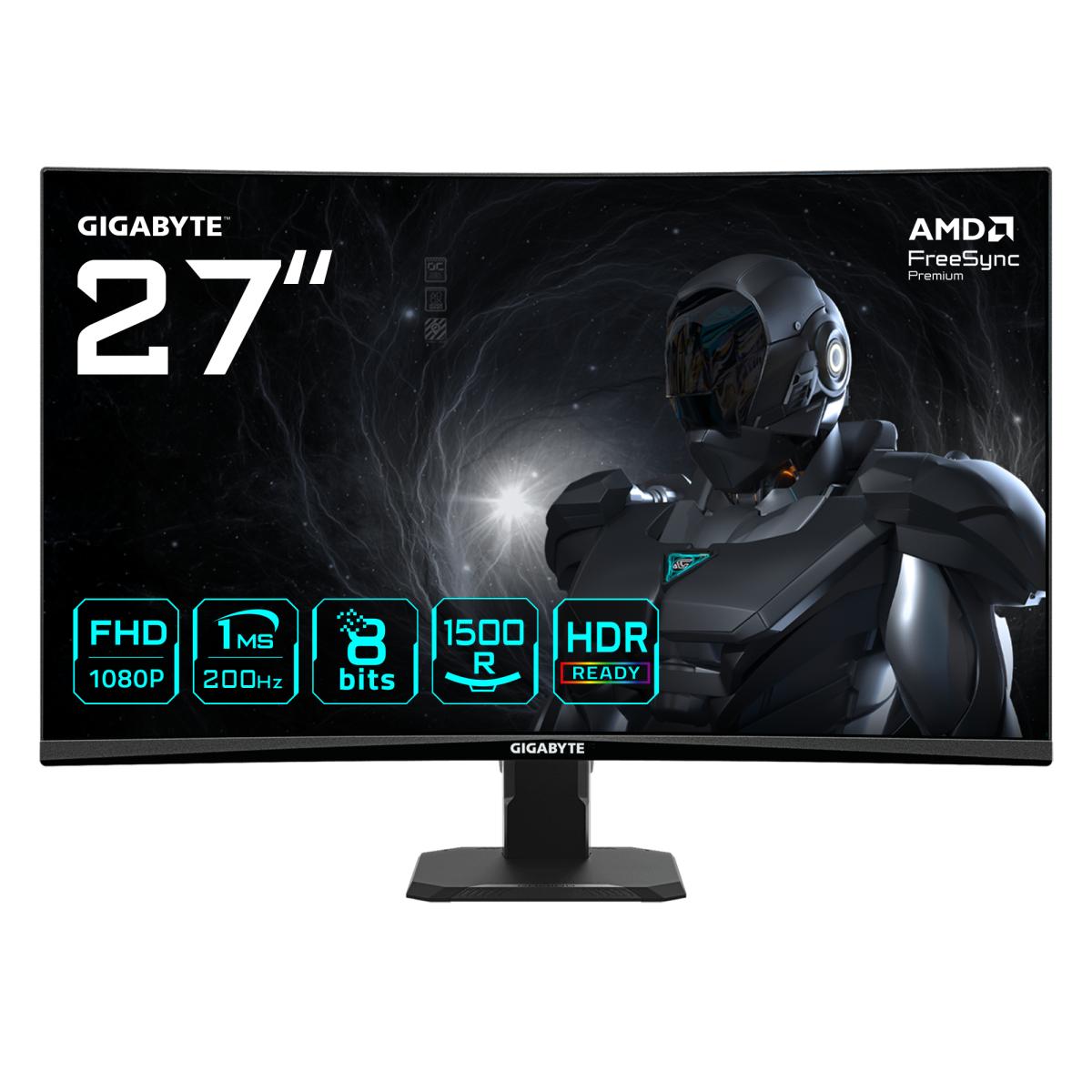 GIGABYTE GS27FCA 27" FHD Curved Gaming Monitor - 1920 x 1080, 200Hz, 1, 250 cd/m², FreeSync Premium, HDR Ready, HDMI 2.0, Displayport 1.4