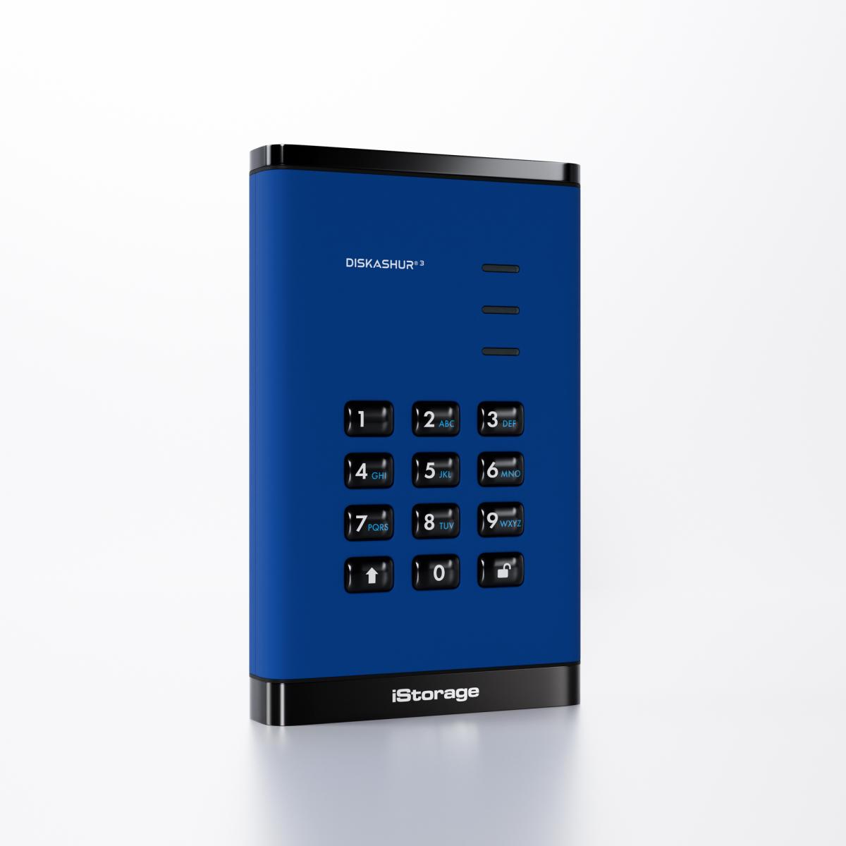 iStorage diskAshur³ HDD 5TB Blue | Secure Portable Hard Drive | FIPS 140-3 Level 3 Complaint |Common Criteria EAL 5+ | PIN protected | AES-XTS 256-bit hardware encryption | GDPR, TAA Compliant | Dust/Water Resistant |