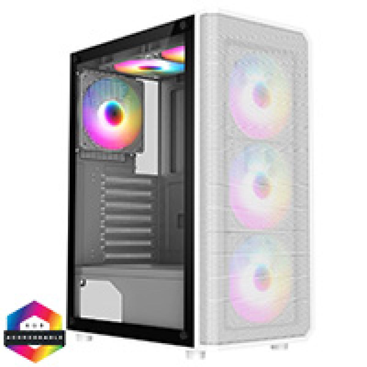 CiT Delta White ATX Gaming Case with MeshABS Front  30 Tinted Tempered Glass Side  6 x Inner-Ring ARGB Fans  6-Port MB Sync Hub