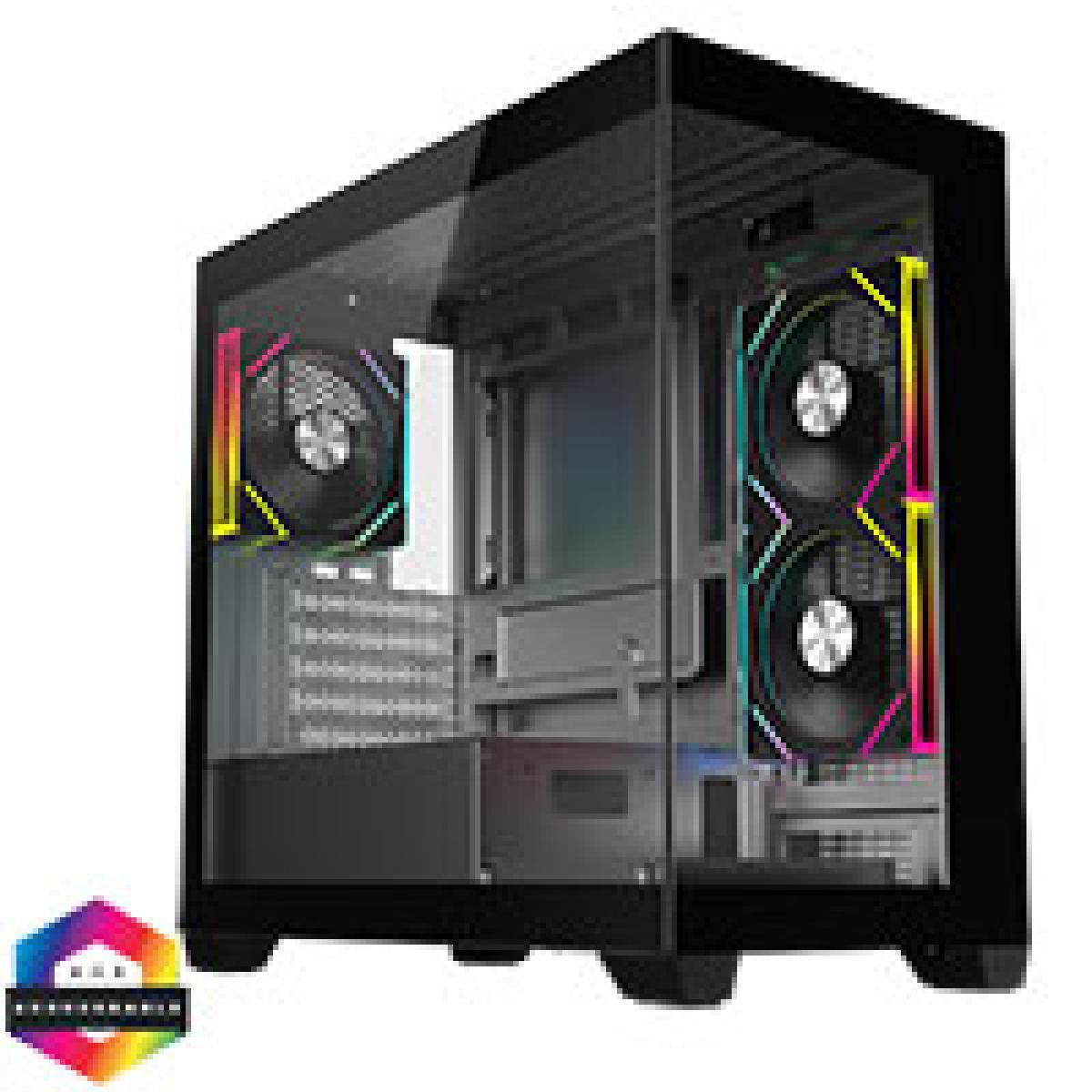 CiT Mercury Black Micro-ATX Gaming Case With Two-Sided Tempered Glass and Power Supply Shroud With 3 x 120mm Infinity PWM ARGB Fans