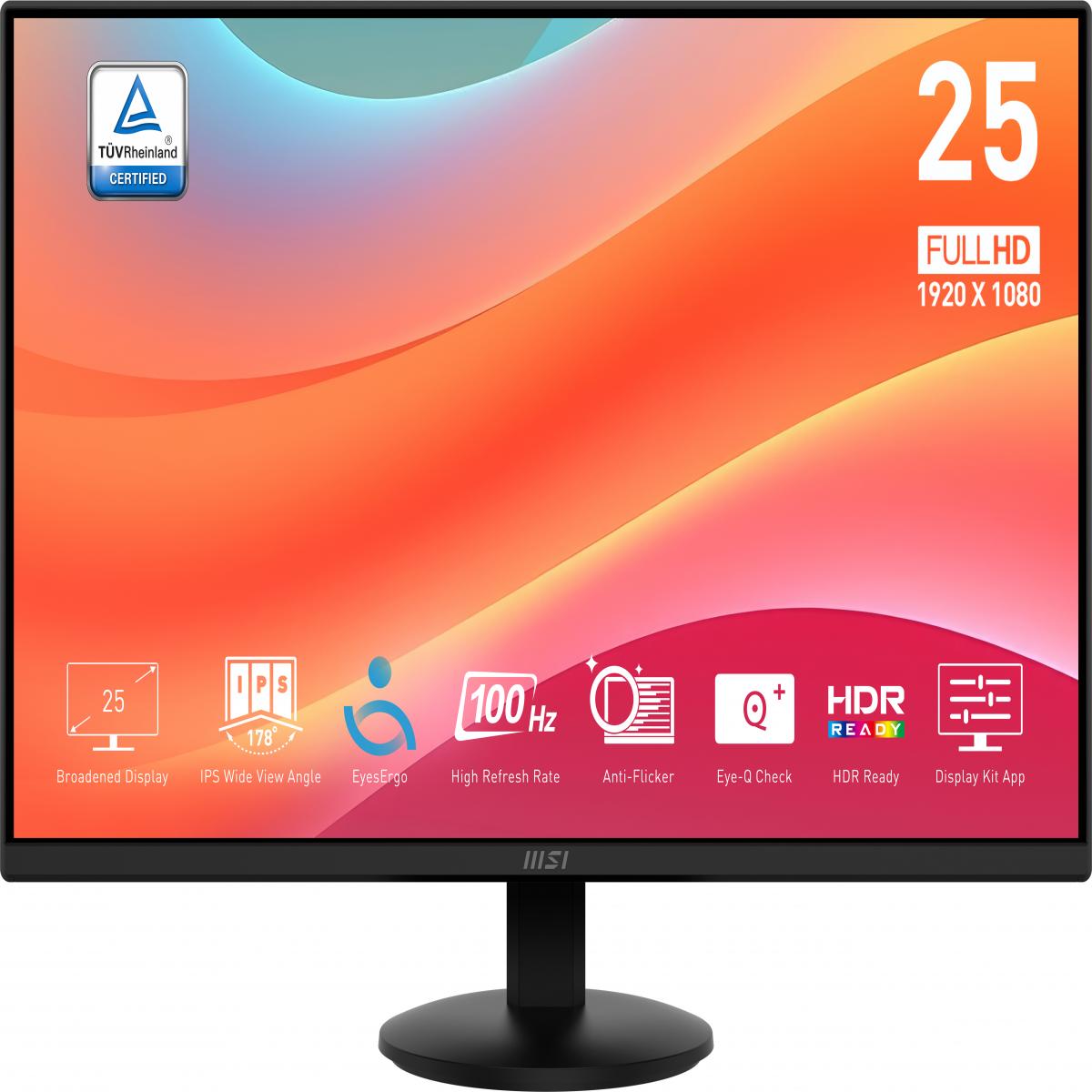 MSI Pro MP252L computer monitor 62.2 cm (24.5") 1920 x 1080 pixels Full HD LED Black