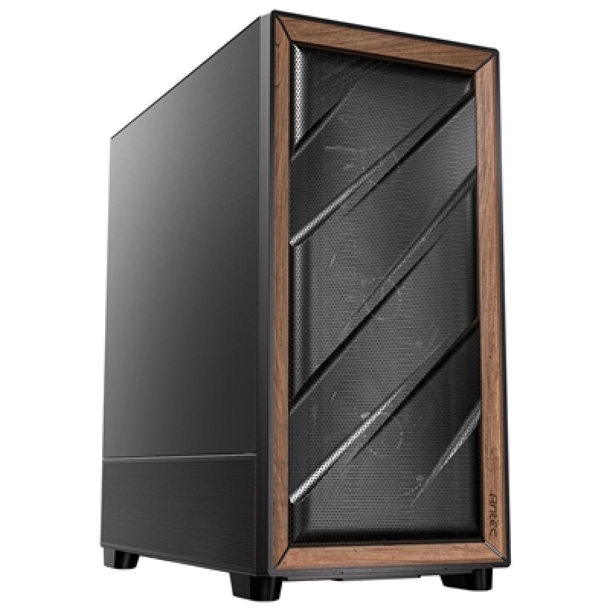 Antec Flux SE Full Tower PC Case with Solid Side Panel, Black/Wood, 5x Pre-Installed Fans, USB Type-C, E-ATX/ATX/mATX/mITX Compatibility