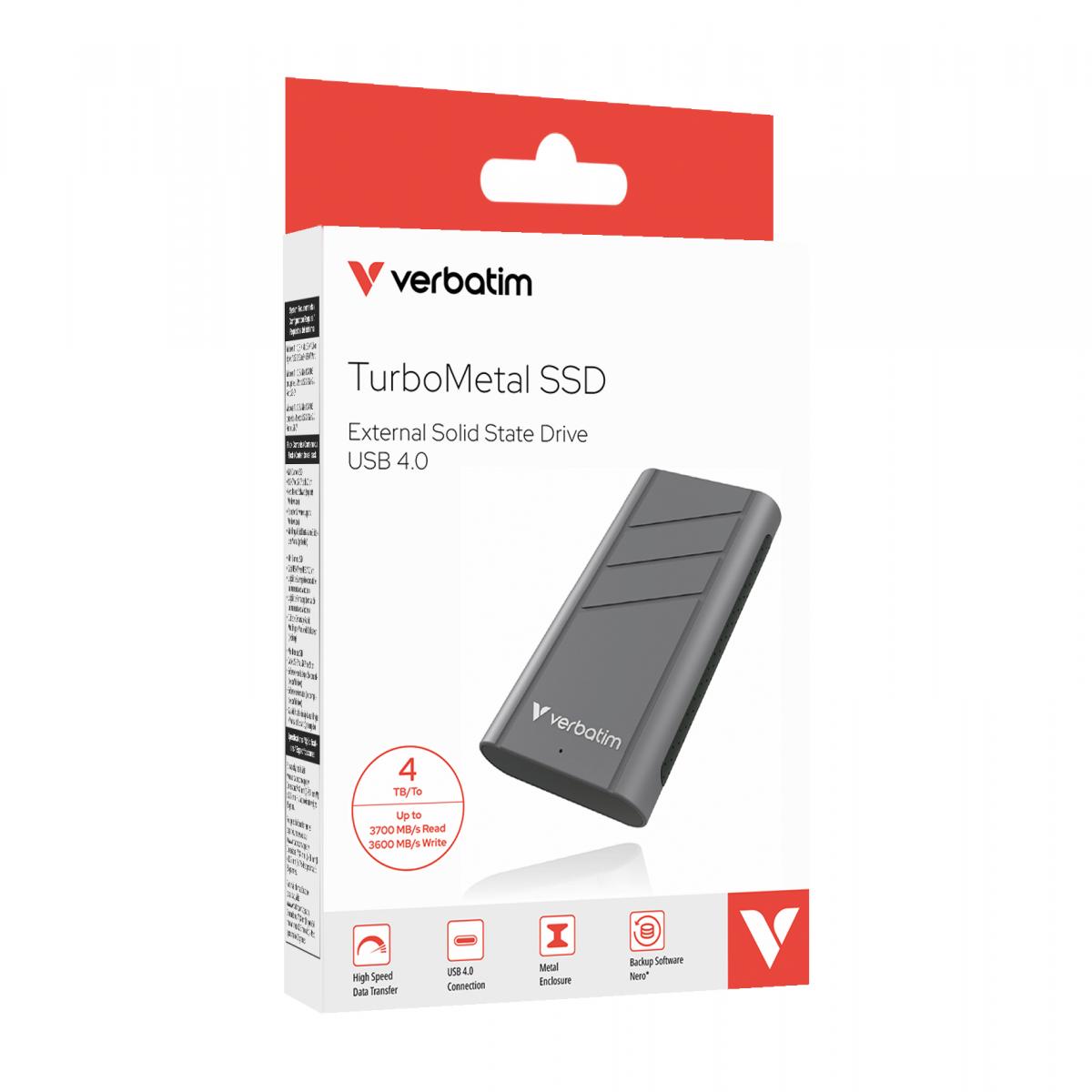 Verbatim TurboMetal SSD USB4 4TB USB Type-C USB4 Gen 2x2 Silver
