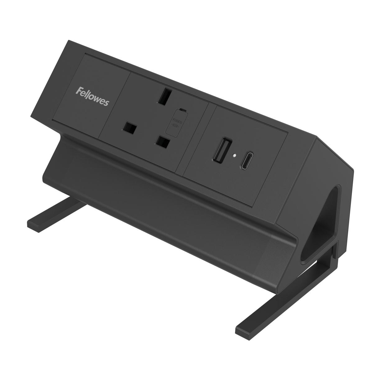 Fellowes Power Desk Type G Clamp Fit 1x230v 1xUSB-A 1x USB-C Socket 2m Cable Black - 100136980 power extension 1 AC outlet(s) Indoor