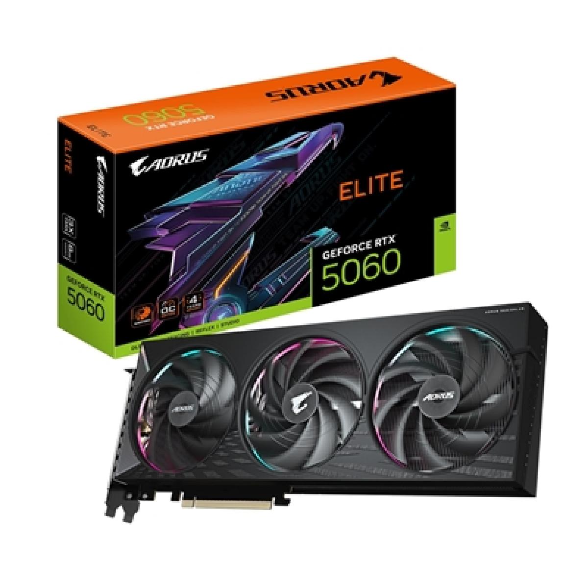 GIGABYTE AORUS GeForce RTX 5060 ELITE 8G Graphics Card - 8GB GDDR7, 128bit, PCI-E 5.0, 2722 MHz Core Clock, 3 x DisplayPort, 1 x HDMI, GV-N5060AORUS E-8GD