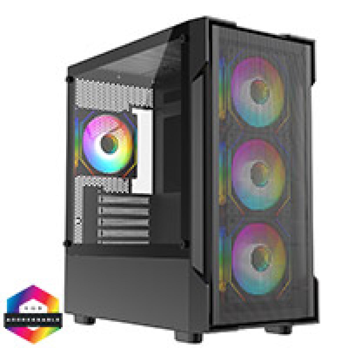 CiT Bolt Black Mesh Micro-ATX Gaming Case With 4 x 120mm ARGB Infinity Fans and Tempered Glass Side Panel With 30 Percent Tint
