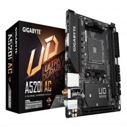 Gigabyte A520I AC Ultra Durable AMD AM4 Socket Motherboard, Mini-ITX, 2x DDR4 Slots, 1x M.2 Socket, GbE LAN, Wi-Fi 5, 1x Display Port 1.4 / 2x HDMI Ports