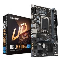 Gigabyte H610M K DDR4 Ultra Durable Intel 1700 Socket Motherboard, Micro-ATX, 2x DDR4 Slots, 1x M.2 Socket, GbE LAN, 1x HDMI Port