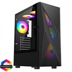 CiT Falcon Black ATX Mesh PC Gaming Case with 6 x 120mm ARGB Fans Included With Hinged Tempered Glass Side Panel