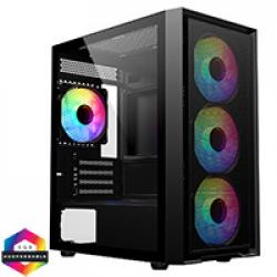 CiT Luna Black Micro-ATX PC Gaming Case with 4 x 120mm Infinity ARGB Fans Included 1 x 4-Port Fan Hub Tempered Glass Side Panel