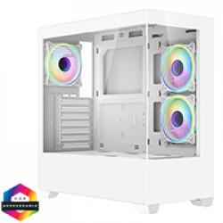 CiT Sense White ATX Gaming Case with Tempered Glass Front and Side Panels with 3 x CiT Tornado Dual-Ring Infinity Fans