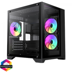 GameMax Infinity Mini Micro-ATX PC Black Gaming Case With 3 x FN-12 Rainbow-C9-Infinity Fans 6-Port Hub With Tempered Glass Side Panel