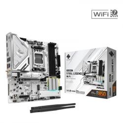 ASRock B850M Steel Legend WiFi AMD AM5 Socket Motherboard, Micro-ATX, 4x DDR5 Slots, 3x M.2 Sockets, Fitted I/O Shield, 2.5GbE LAN, Wi-Fi 7, 1x DisplayPort / 1x HDMI Port