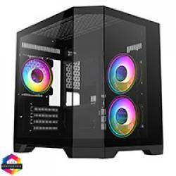 CiT DS240 Black Micro-ATX Gaming Case With Dual Chamber Panoramic Tempered Glass With 3 x CiT Celsius 120mm Fans and 6 Port PWM Hub